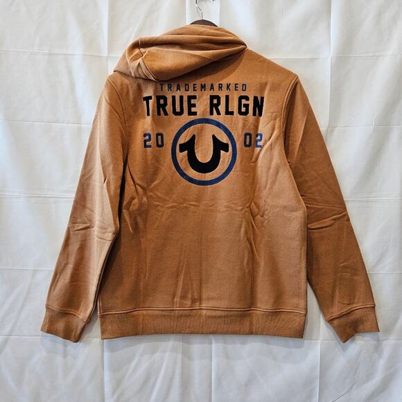 True Religion TRD MRK Logo Zip Up Sweatshirt Hoodie Acorn Size Large - Picture 1 of 8